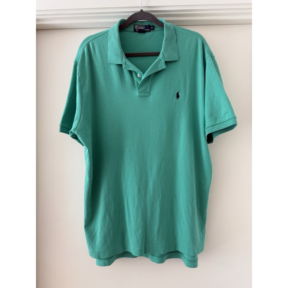 Men XL POLO RALPH LAUREN Aqua Blue Pony Embroidered Collared Shirt Preppy Golf